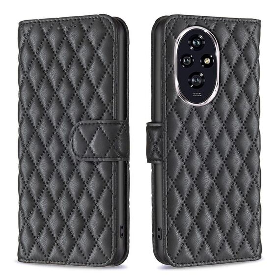 Per Honor 200 Diamond Lattice Portafoglio Flip Custodia in pelle per telefono (Nero)