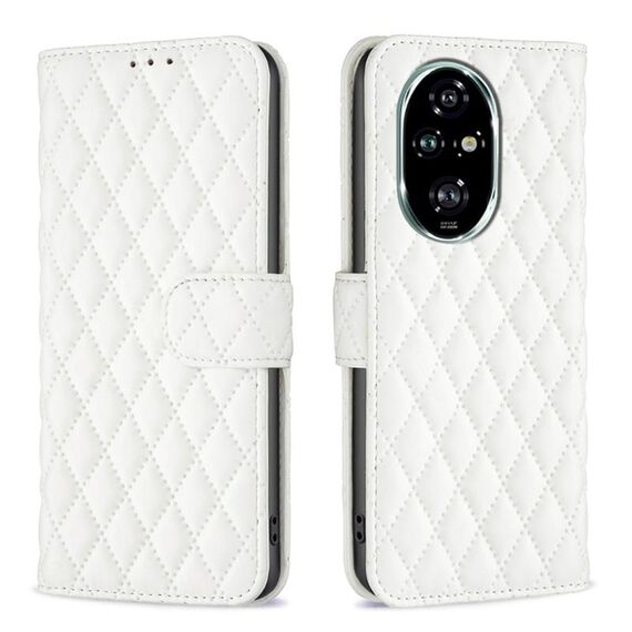 Per Honor 200 Pro Diamond Lattice Portafoglio Flip Custodia in pelle per telefono (Bianco)