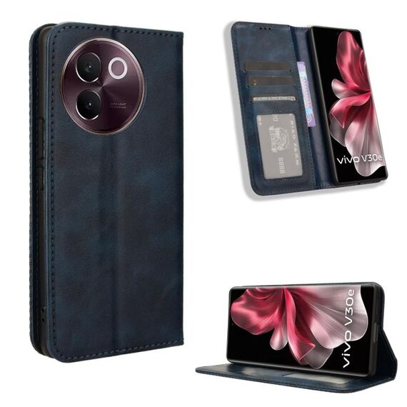 Custodia per telefono in pelle con texture retrò con fibbia magnetica per vivo V30e 5G (blu)