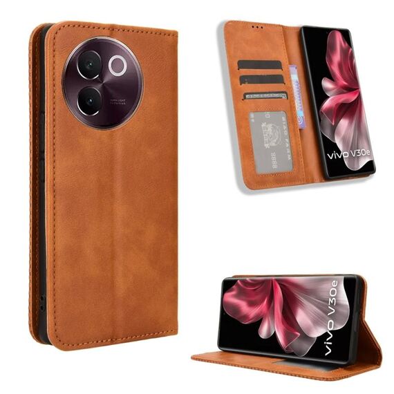 Custodia per telefono in pelle con texture retrò con fibbia magnetica per vivo V30e 5G (marrone)