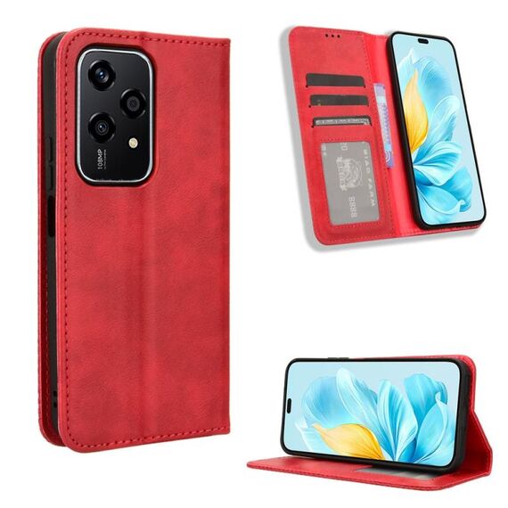 Custodia per telefono in pelle con texture retrò con fibbia magnetica globale per Honor 200 Lite (rossa)