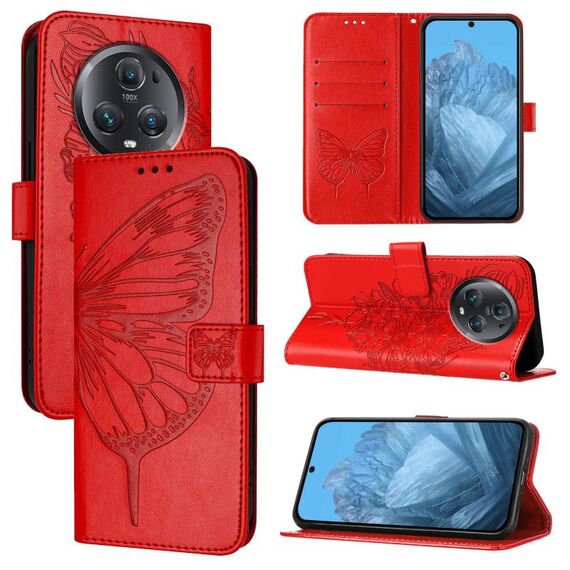 Custodia per telefono in pelle con farfalla goffrata per Honor Magic5 Pro (rossa)