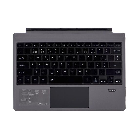 1089DC-PT Tastiera portoghese magnetica retroilluminata Bluetooth 3.0 per Microsoft Surface Pro 7/6/2017/4/3 (grigio)
