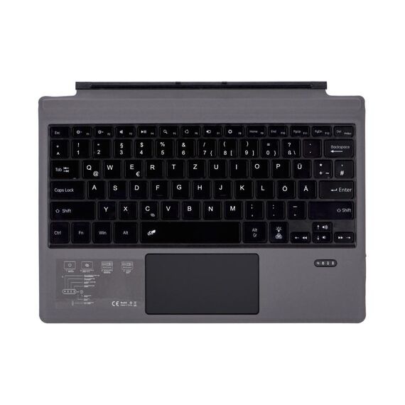 1089DC-DE Tastiera tedesca retroilluminata magnetica Bluetooth 3.0 per Microsoft Surface Pro 7/6/2017/4/3 (grigio)