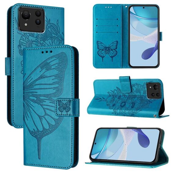 Custodia per telefono in pelle farfalla ultra goffrata per Asus Zenfone 11 (blu)
