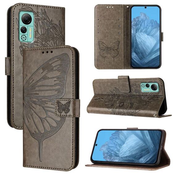Custodia per telefono in pelle farfalla goffrata per Ulefone Note 14 (grigio)