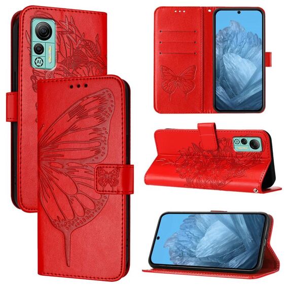 Custodia per telefono in pelle con farfalla in rilievo per Ulefone Note 14 (rossa)
