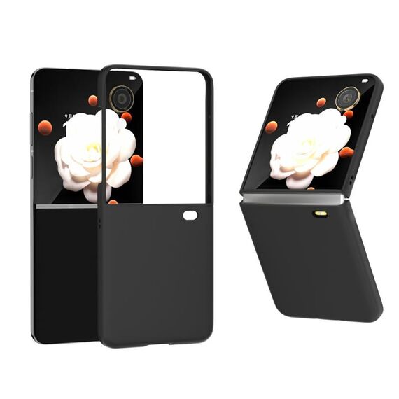 Custodia per telefono a copertura totale 3 in 1 per Honor Magic V Flip, effetto pelle smerigliata (nero)