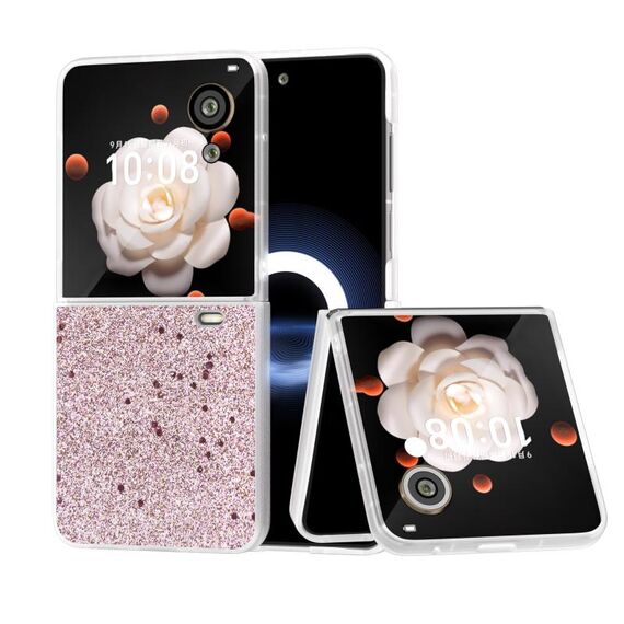 Per Honor Magic V Flip PC Custodia per telefono con polvere glitterata trasparente satinata sfumata (rosa)