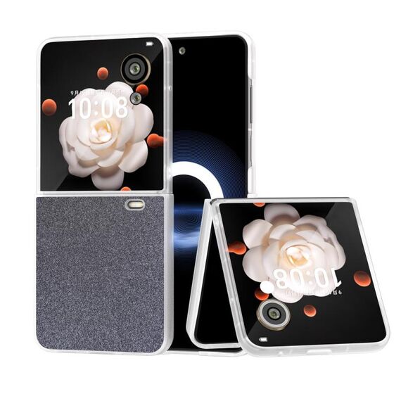 Per Honor Magic V Flip PC Custodia per telefono con polvere glitterata sfumata trasparente satinata (nero)