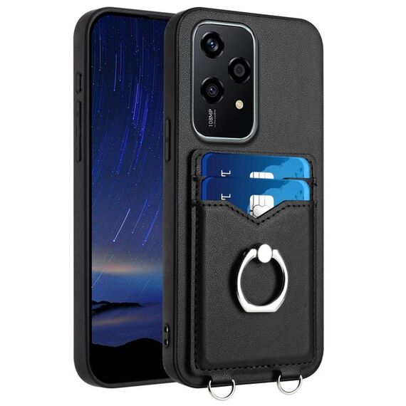 Per Honor 200 Lite Global R20 Custodia per telefono con porta carte ad anello (nera)