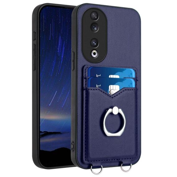 Custodia per telefono con porta carte ad anello per Honor 90 R20 (blu)