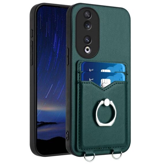 Custodia per telefono con porta carte ad anello per Honor 90 R20 (verde)
