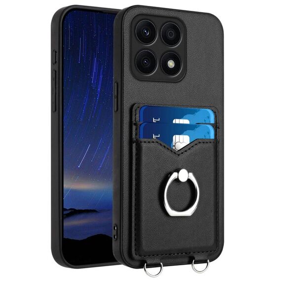 Custodia per telefono con supporto di carta ad anello per Honor X8a R20 (nera)
