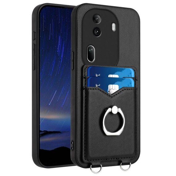 Per OPPO Reno11 Pro Global R20 Custodia per telefono con supporto di carta ad anello (nera)