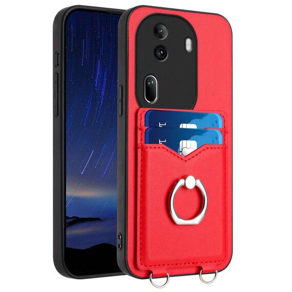 Custodia per telefono con porta carte OPPO Reno11 Pro Global R20 Ring (rossa)