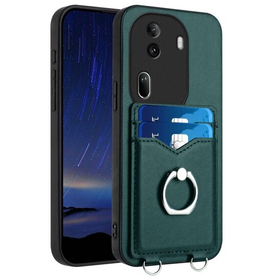 Custodia per telefono con porta carte OPPO Reno11 Pro Global R20 Ring (verde)