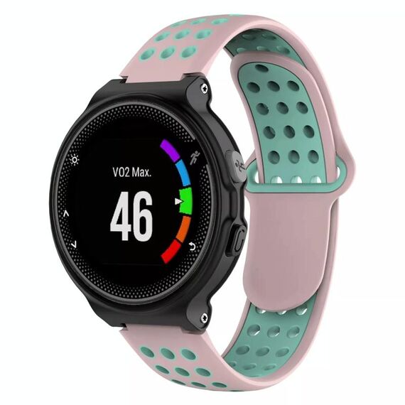 Per Garmin Forerunner 230 cinturino in silicone traspirante perforato bicolore (rosa + verde acqua)
