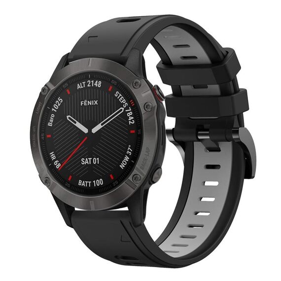 Per Garmin Fenix 6 Sapphire GPS 22mm Cinturino sportivo in silicone bicolore (nero + grigio)