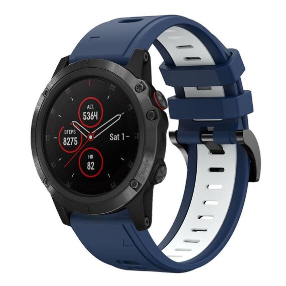 Per Garmin Fenix 5 Plus 22mm Cinturino sportivo in silicone bicolore (blu notte + bianco)