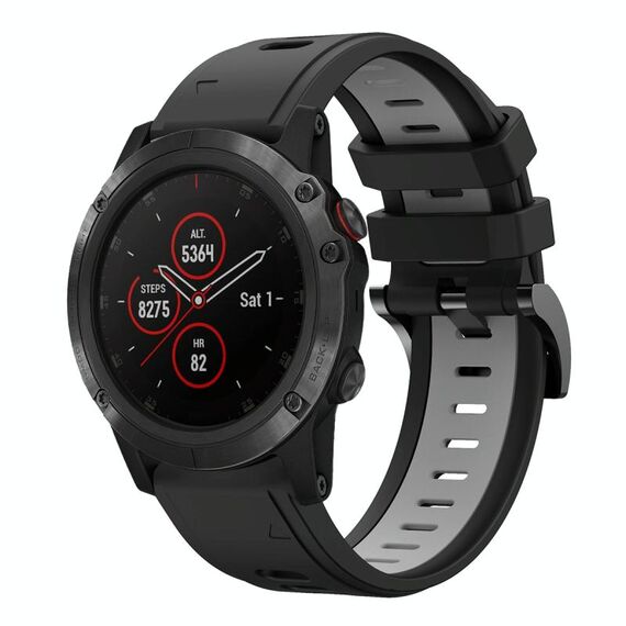 Per Garmin Fenix 5 Plus 22mm Cinturino sportivo in silicone bicolore (nero + grigio)