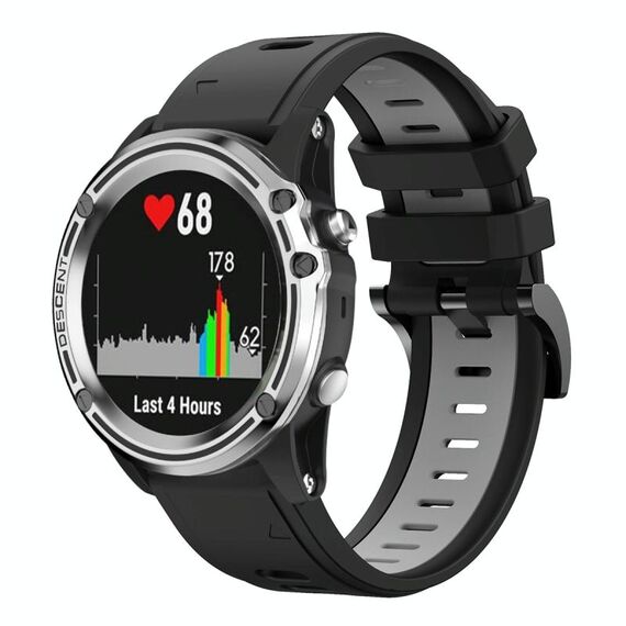 Per Garmin Quatix 5 22mm Cinturino sportivo in silicone bicolore (nero + grigio)
