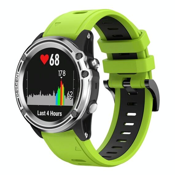 Per Garmin Quatix 5 22mm Cinturino sportivo in silicone bicolore (verde lime + nero)