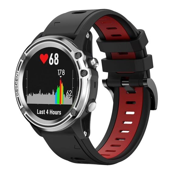 Per Garmin Quatix 5 Sapphire 22mm Cinturino sportivo in silicone bicolore (nero + rosso)