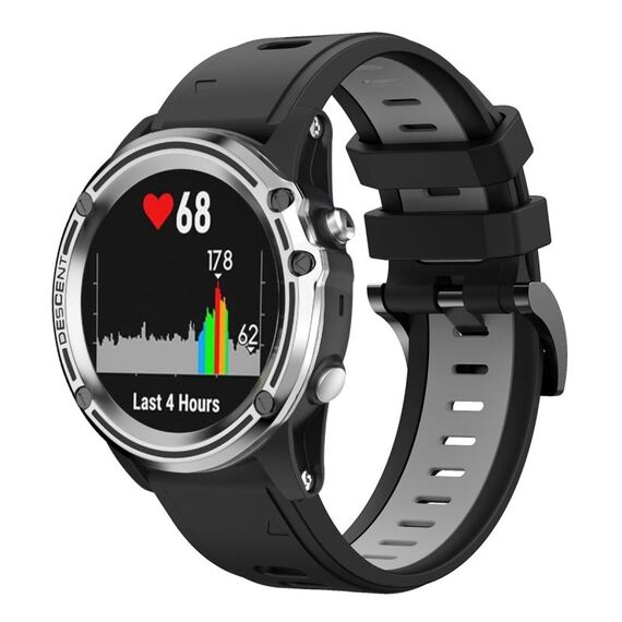 Per Garmin Quatix 5 Sapphire 22mm Cinturino sportivo in silicone bicolore (nero + grigio)