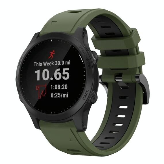Per Garmin Forerunner 945 22mm Cinturino sportivo in silicone bicolore (verde militare + nero)