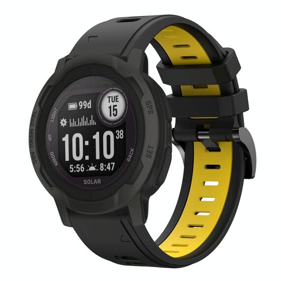 Per Garmin Instinct 2 Cinturino sportivo in silicone bicolore da 22 mm (nero + giallo)