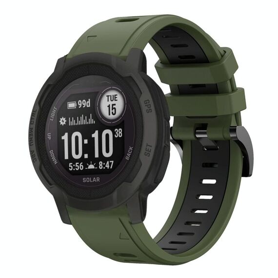 Per Garmin Instinct 2 Cinturino sportivo in silicone bicolore da 22 mm (verde militare + nero)