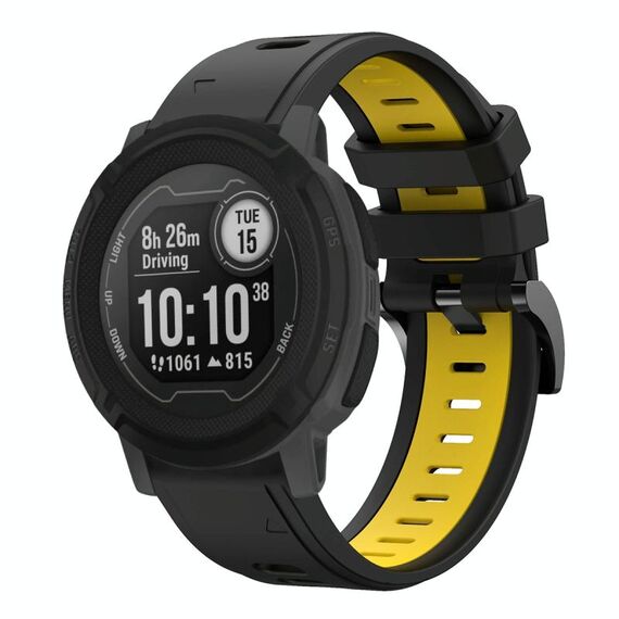 Per Garmin Instinct 22mm Cinturino sportivo in silicone bicolore (nero + giallo)