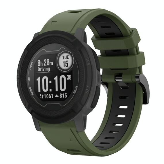 Per Garmin Instinct 22mm Cinturino sportivo in silicone bicolore (verde militare + nero)