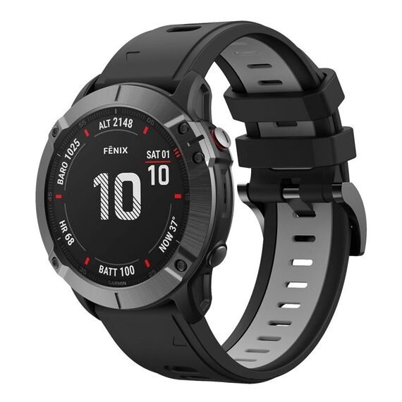 Per Garmin Fenix 6X Pro 26mm Cinturino sportivo in silicone bicolore (nero + grigio)
