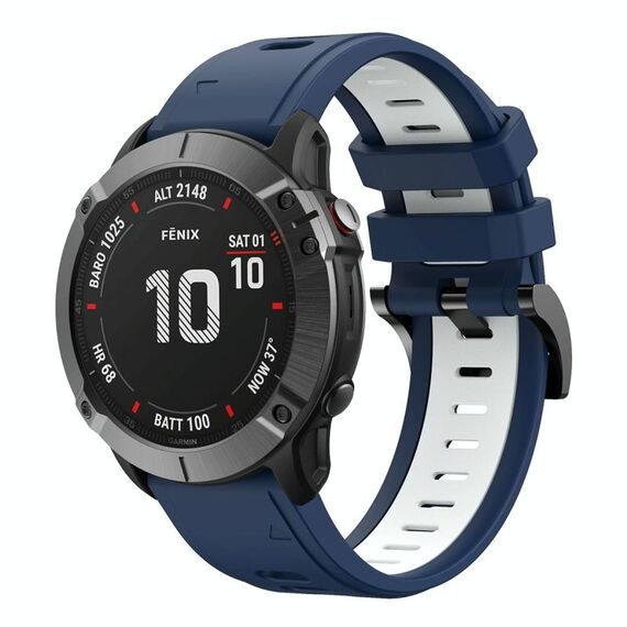 Per Garmin Fenix 6X Sapphire 26mm Cinturino sportivo in silicone bicolore (blu notte + bianco)