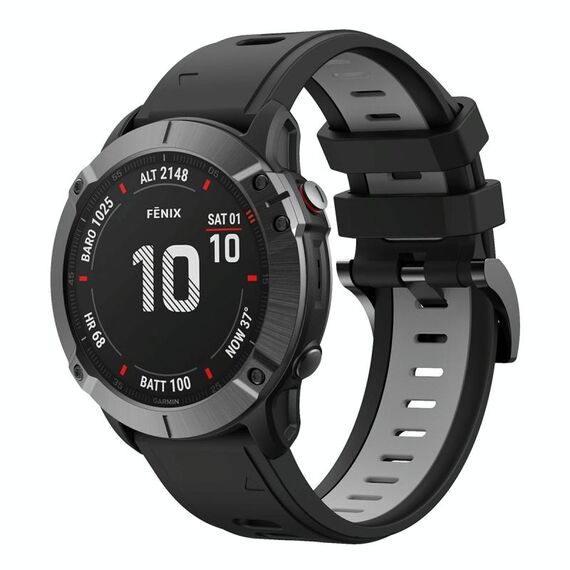 Per Garmin Fenix 6X Sapphire 26mm Cinturino sportivo in silicone bicolore (nero + grigio)
