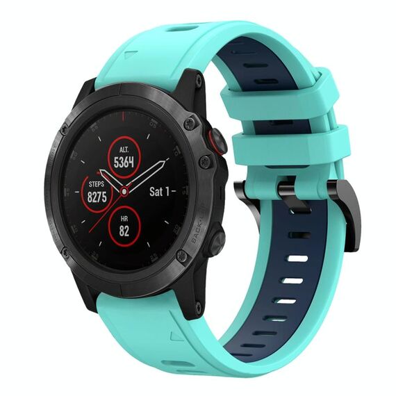 Per Garmin Fenix 5X Plus 26mm Cinturino sportivo in silicone bicolore (verde menta + blu)