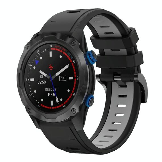 Per Garmin Descent MK 2i 26mm Cinturino sportivo in silicone bicolore (nero + grigio)