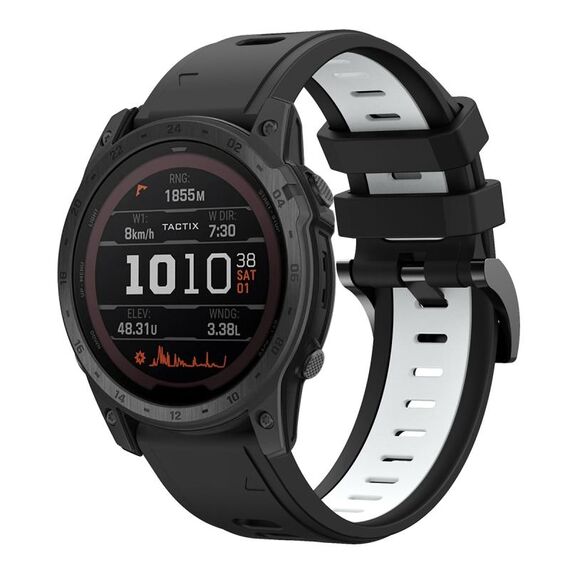 Per Garmin TACTIX 7 / 7Pro 26mm Cinturino sportivo in silicone bicolore (nero + bianco)
