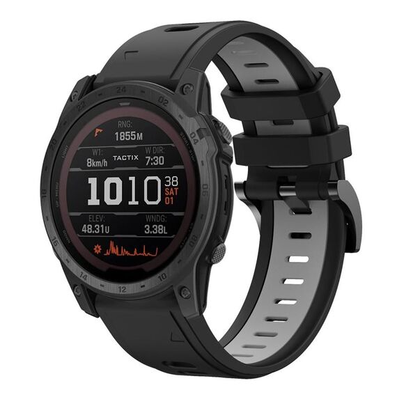 Per Garmin TACTIX 7 / 7Pro 26mm Cinturino sportivo in silicone bicolore (nero + grigio)