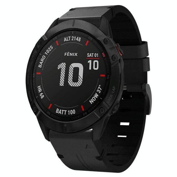 Per Garmin Fenix 6X 26mm Cinturino in pelle con fibbia in acciaio (nero)