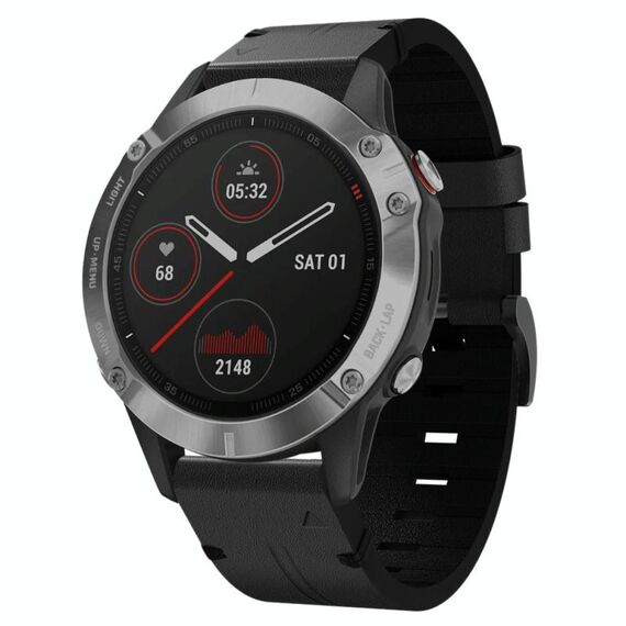 Per Garmin Fenix 6 GPS 22mm Cinturino in pelle con fibbia in acciaio (nero)