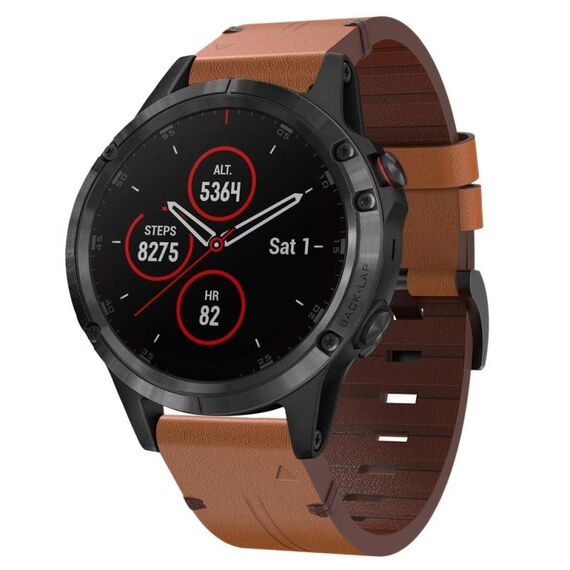 Per Garmin Fenix 5 Plus 22mm Cinturino in pelle con fibbia in acciaio (marrone)