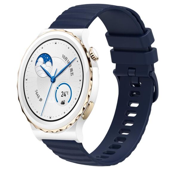 Per Huawei Watch GT3 Pro 43mm 20mm Cinturino in silicone tinta unita con motivo a pois ondulato (blu navy)