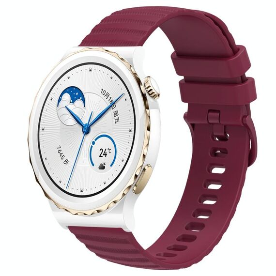 Per Huawei Watch GT3 Pro 43mm 20mm Cinturino in silicone tinta unita con motivo a pois ondulato (rosso vino)