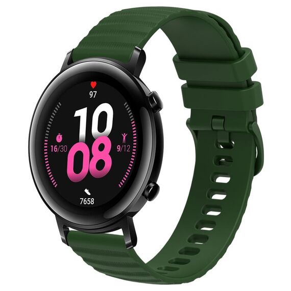 Per Huawei Watch GT2 42mm 20mm Cinturino in silicone tinta unita con motivo a pois ondulato (verde militare)