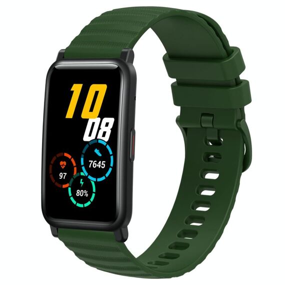 Cinturino per orologio in silicone tinta unita con motivo a punti ondulati da 20 mm per Honor Watch ES (verde militare)