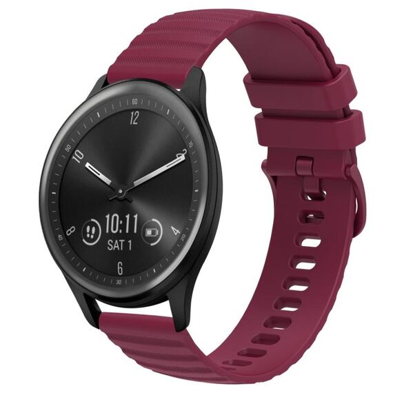 Per Garmin Vivomove Sport Cinturino per orologio in silicone tinta unita con motivo a pois ondulato da 20 mm (rosso vino)