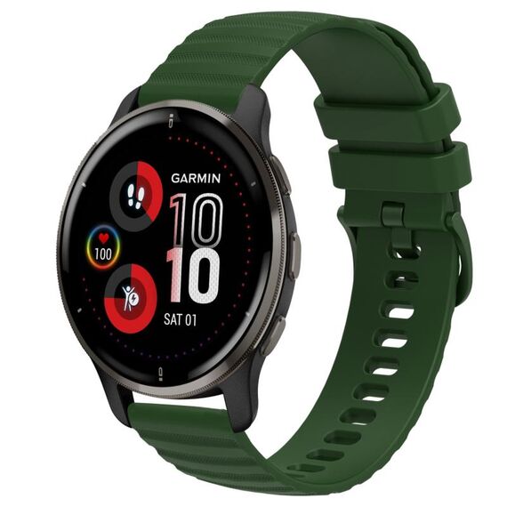 Per Garmin Venu 2 Plus cinturino in silicone tinta unita con motivo a pois ondulato da 20 mm (verde militare)
